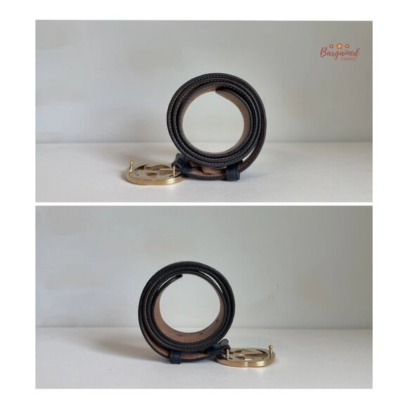 Authentic Gucci Black Guccissima Leather Gold Interlocking G Buckle Belt 85/34 - Picture 9 of 13